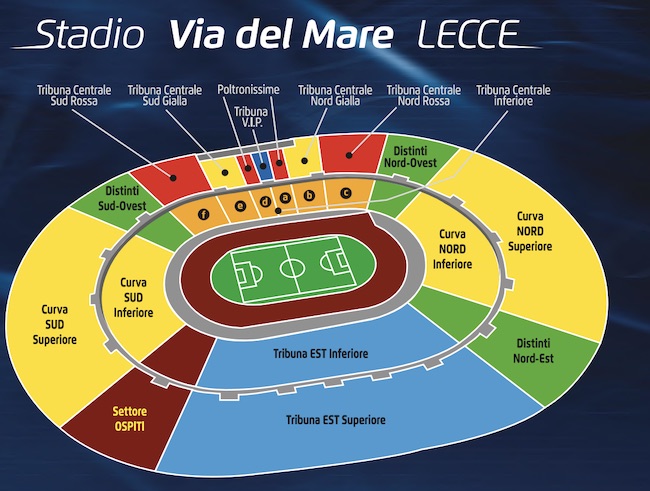 mappa stadio via del mare Lecce