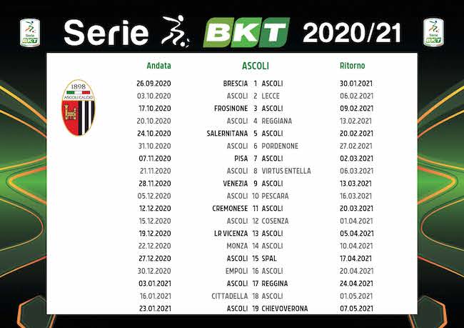 Calendario Ascoli 2020/2021