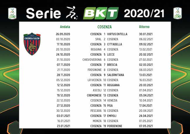 Calendario Cosenza 2020/2021: tutte le partite