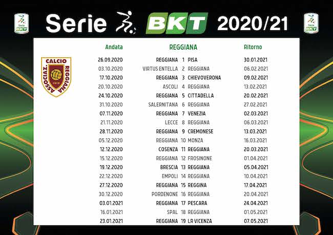 Calendario Reggiana 2020/2021: tutte le partite