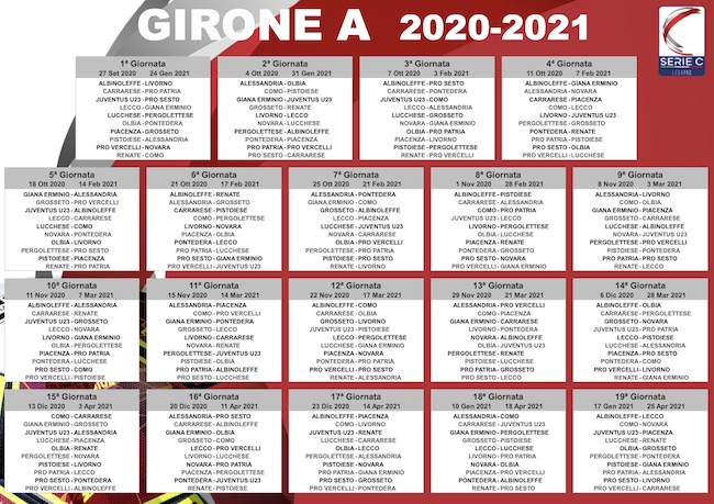 calendario serie c girone a 2020-2021