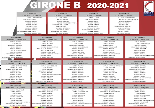 calendario serie c girone b 2020-2021