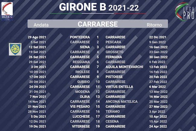 calendario carrarese 2021-2022