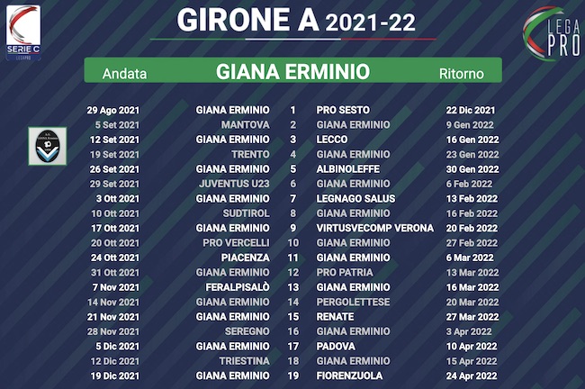 calendario giana erminio 2021-2022