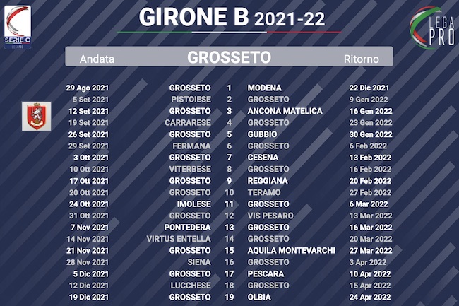 calendario grosseto 2021-2022