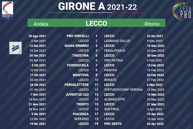 calendario lecco 2021-2022