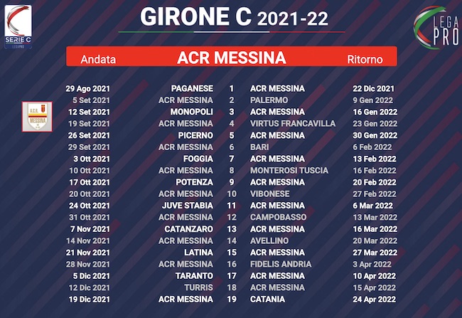 calendario messina 2021-2022