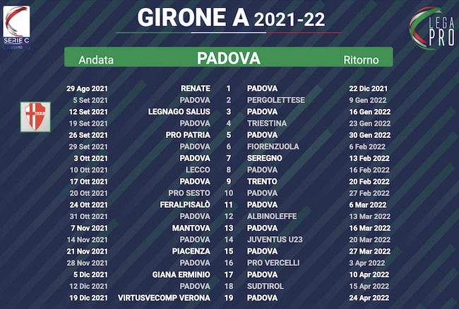 calendario padova 2021-2022