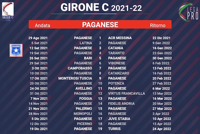 calendario paganese 2021-2022