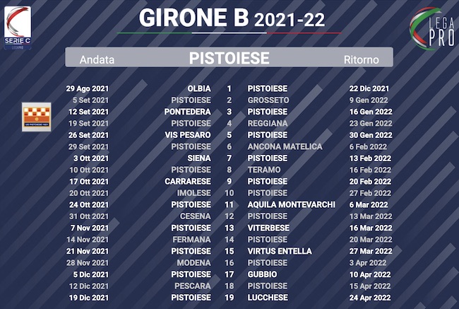 calendario pistoiese 2021-2022