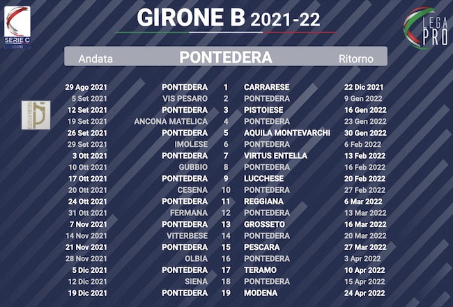 calendario pontedera 2021-2022