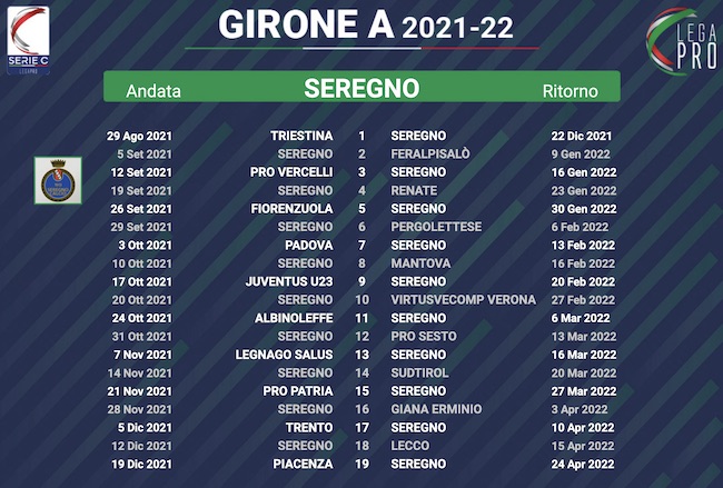 calendario seregno 2021-2022