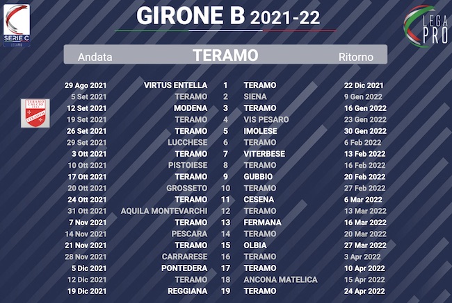 calendario teramo 2021-2022