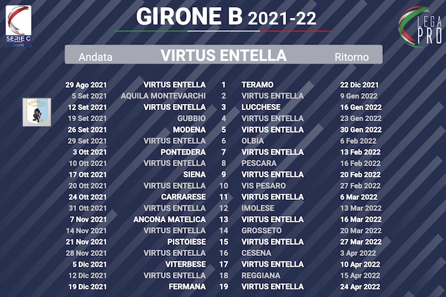 calendario virtus entella 2021-2022