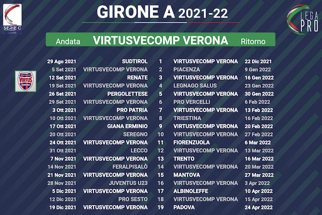 calendario virtusvecomp verona 2021-2022