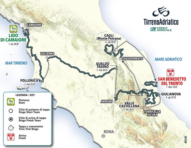 itinerario tirreno adriatico 2024