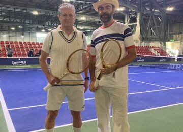 ex tennista Stefano Mezzadri e l'attore Neri Marcorè alla prima giornata di Racquet Trend Expo 2025