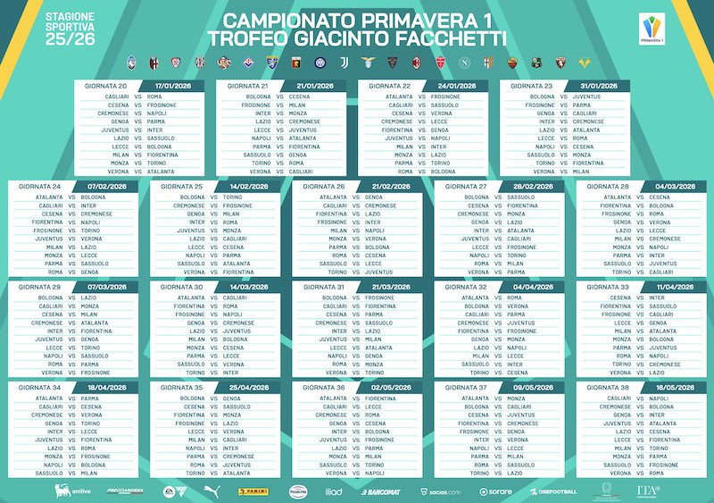 calendario primavera 1 2025/2026 ritorno