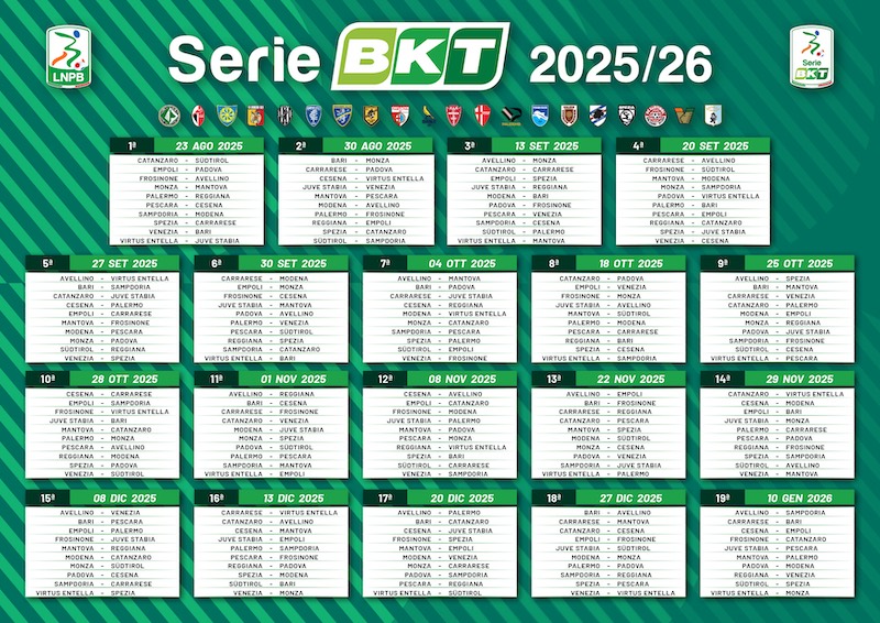 calendario serie b 2025-2026 andata